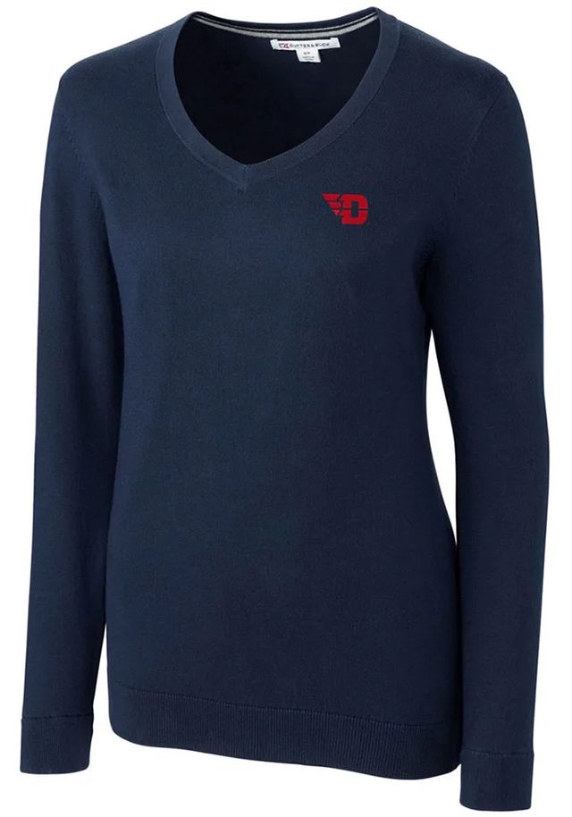 Cutter and Buck Dayton Flyers Womens Navy Blue Lakemont Long Sleeve Sweater