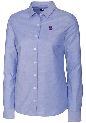Cutter and Buck Louisiana Tech Bulldogs Womens Stretch Oxford Long Sleeve Blue Dress Shirt