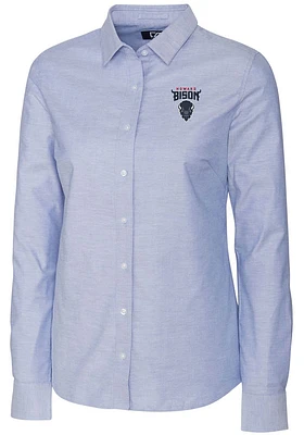 Cutter and Buck Howard Bison Womens Stretch Oxford Long Sleeve Blue Dress Shirt