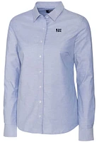 Cutter and Buck Jackson State Tigers Womens Stretch Oxford Long Sleeve Blue Dress Shirt