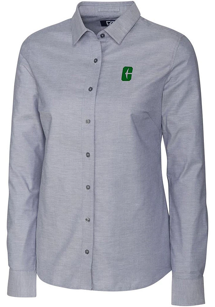 Cutter and Buck UNCC 49ers Womens Stretch Oxford Long Sleeve Charcoal Dress Shirt