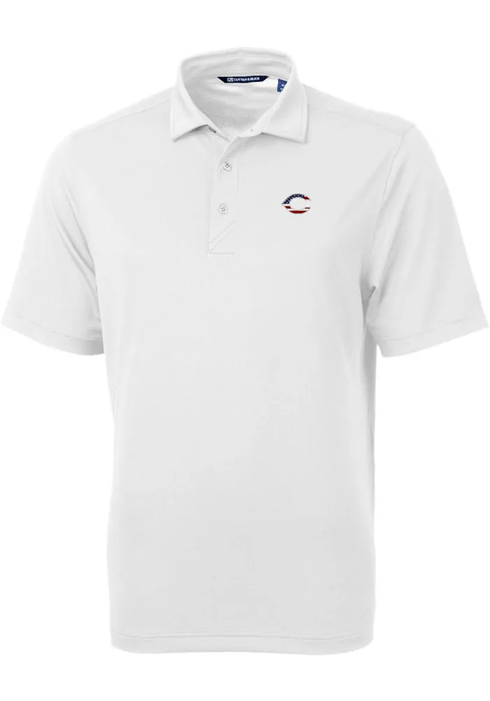 Cutter and Buck Cincinnati Reds White Stars Stripes Virtue Eco Pique Big Tall Polo