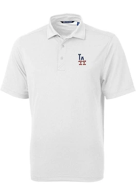 Cutter and Buck Los Angeles Dodgers White Stars Stripes Virtue Eco Pique Big Tall Polo