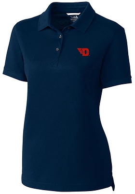 Cutter and Buck Dayton Flyers Womens Navy Blue Advantage Pique Short Sleeve Polo Shirt