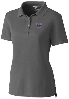 Womens Washington Huskies Grey Cutter and Buck Advantage Pique Short Sleeve Polo Shirt