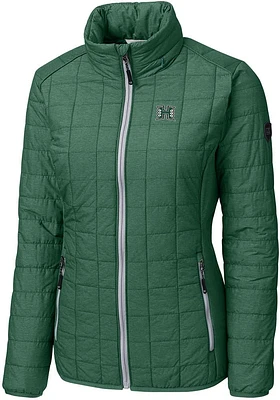 Cutter and Buck Hawaii Warriors Womens Green Rainier PrimaLoft Puffer Filled Jacket
