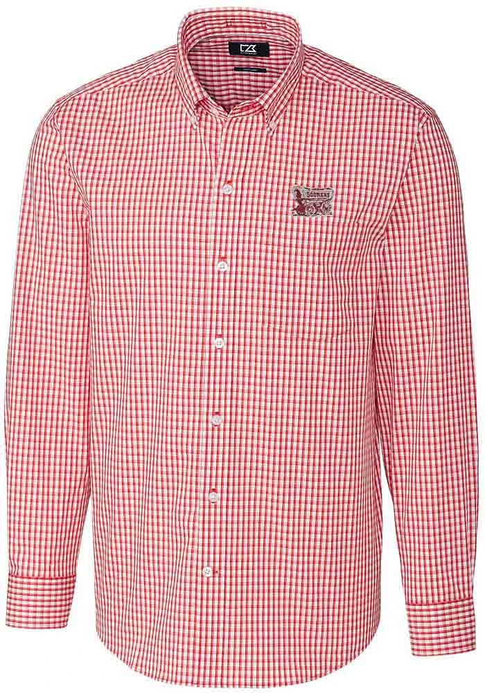 Cutter and Buck Oklahoma Sooners Mens Crimson Easy Care Gingham Long Sleeve Dress Shirt