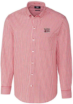 Cutter and Buck Oklahoma Sooners Mens Crimson Easy Care Gingham Long Sleeve Dress Shirt