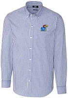Cutter and Buck Kansas Jayhawks Mens Blue Easy Care Gingham Long Sleeve Dress Shirt