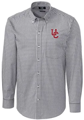 Cutter and Buck Cincinnati Bearcats Mens Charcoal Easy Care Gingham Long Sleeve Dress Shirt