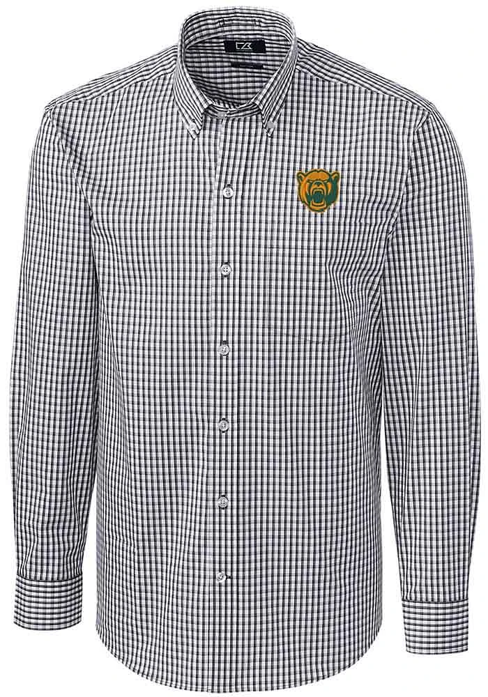 Cutter and Buck Baylor Bears Mens Charcoal Logo Easy Care Gingham Long Sleeve Dress Shirt