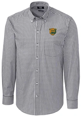 Cutter and Buck Baylor Bears Mens Charcoal Logo Easy Care Gingham Long Sleeve Dress Shirt