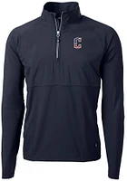Cutter and Buck Cleveland Guardians Mens Navy Blue Americana Adapt Eco Hybrid Long Sleeve Qtr Zi..
