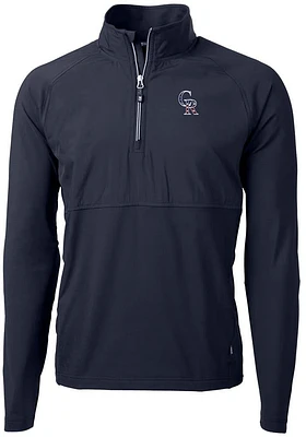 Cutter and Buck Colorado Rockies Mens Navy Blue Americana Adapt Eco Hybrid Long Sleeve Qtr Zip P..