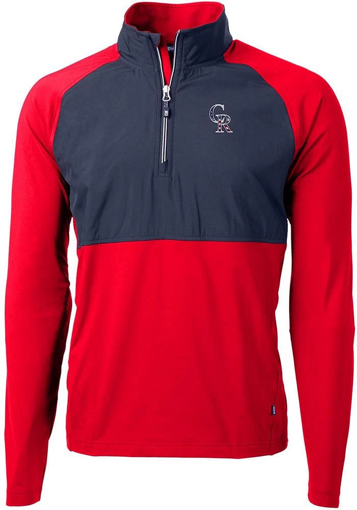 Cutter and Buck Colorado Rockies Mens Red Americana Adapt Eco Hybrid Long Sleeve Qtr Zip Pullove..