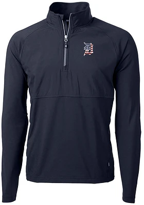 Cutter and Buck Detroit Tigers Mens Navy Blue Americana Adapt Eco Hybrid Long Sleeve Qtr Zip Pul..