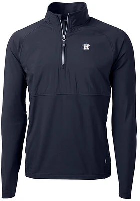 Cutter and Buck Houston Astros Mens Navy Blue Americana Adapt Eco Hybrid Long Sleeve Qtr Zip Pul..