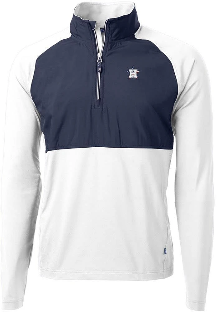 Cutter and Buck Houston Astros Mens White Americana Adapt Eco Hybrid Long Sleeve Qtr Zip Pullove..