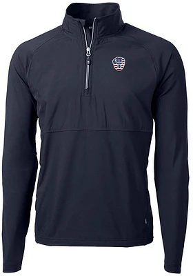 Cutter and Buck Milwaukee Brewers Mens Navy Blue Americana Adapt Eco Hybrid Long Sleeve Qtr Zip ..