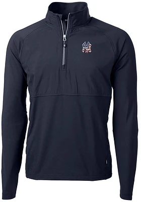 Cutter and Buck New York Yankees Mens Navy Blue Americana Adapt Eco Hybrid Long Sleeve Qtr Zip P..