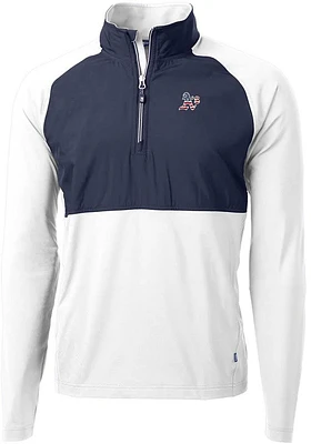 Cutter and Buck Oakland Athletics Mens White Americana Adapt Eco Hybrid Long Sleeve Qtr Zip Pull..