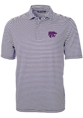 Cutter and Buck K-State Wildcats Mens Purple Virtue Eco Pique Stripe Short Sleeve Polo