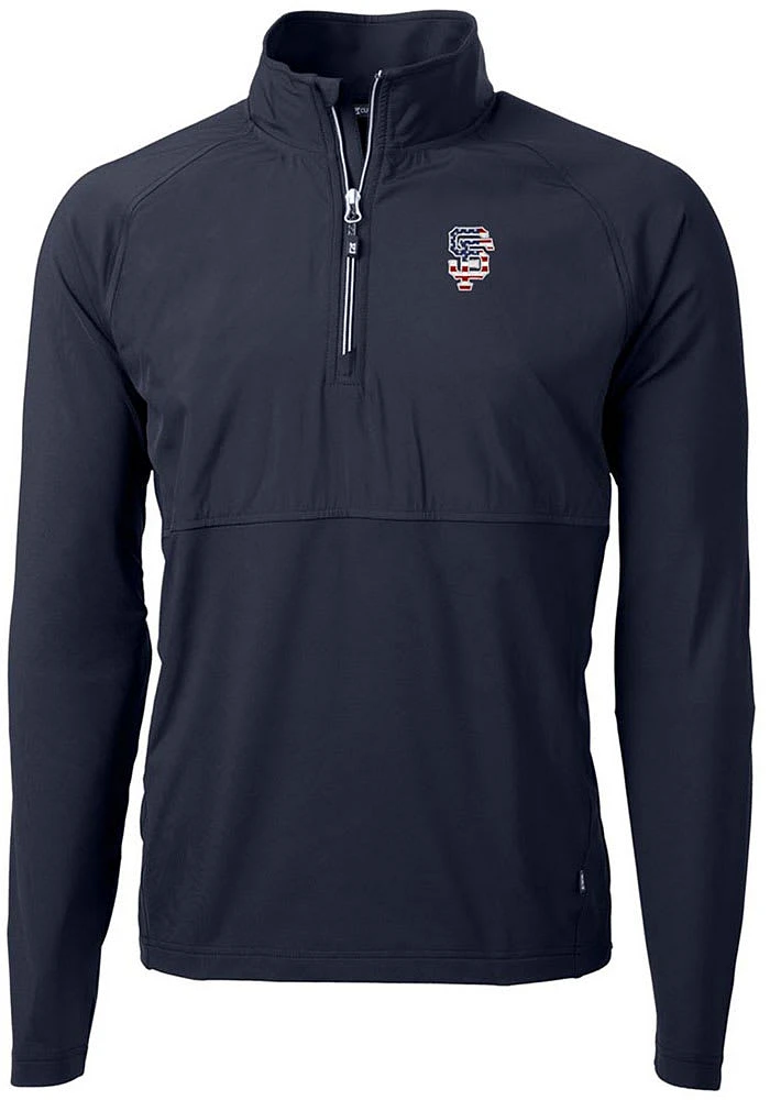 Cutter and Buck San Francisco Giants Mens Navy Blue Americana Adapt Eco Hybrid Long Sleeve Qtr Z..