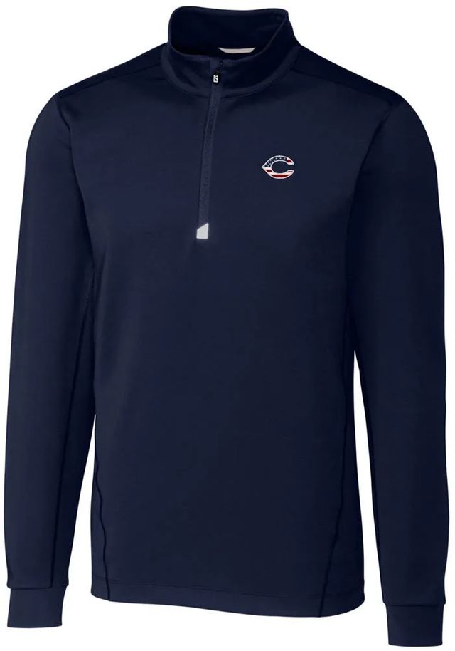 Cutter and Buck Cincinnati Reds Mens Navy Blue Traverse Stretch Long Sleeve 1/4 Zip Pullover