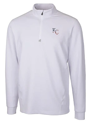Cutter and Buck Kansas City Royals Mens White Americana Traverse Long Sleeve Qtr Zip Pullover