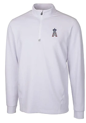 Cutter and Buck Los Angeles Angels Mens White Americana Traverse Long Sleeve Qtr Zip Pullover