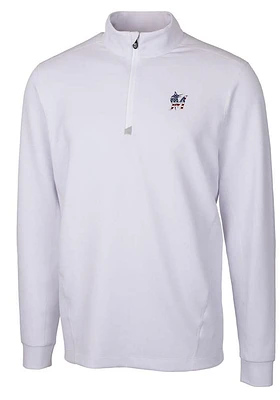 Cutter and Buck Miami Marlins Mens White Americana Traverse Long Sleeve Qtr Zip Pullover