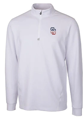 Cutter and Buck San Diego Padres Mens White Americana Traverse Long Sleeve Qtr Zip Pullover