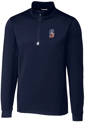 Cutter and Buck Seattle Mariners Mens Navy Blue Americana Traverse Long Sleeve Qtr Zip Pullover