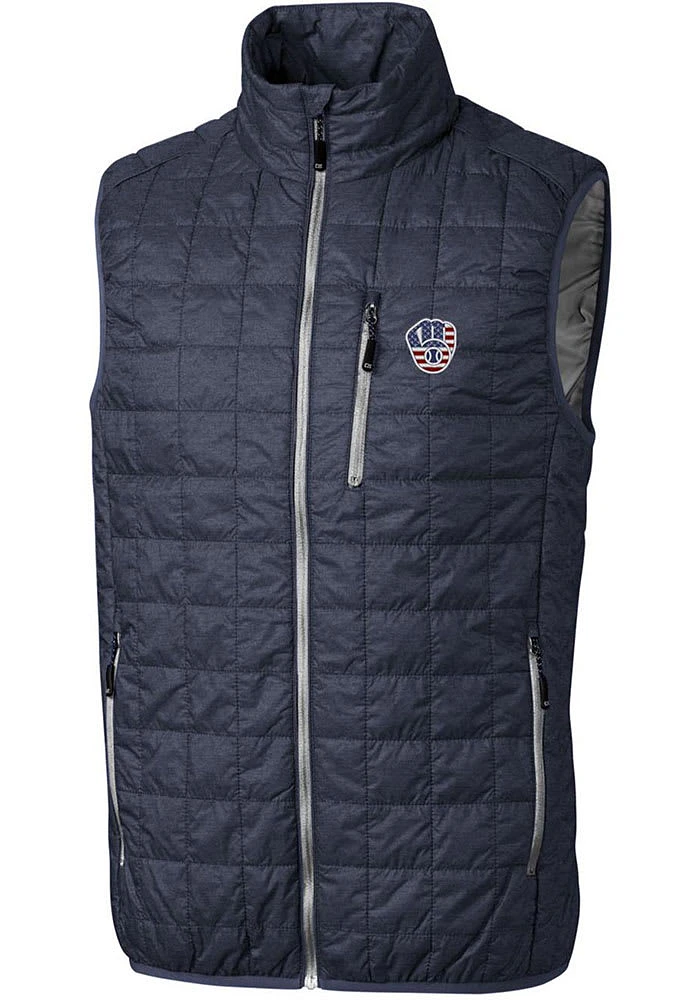 Cutter and Buck Milwaukee Brewers Mens Grey Americana Rainier PrimaLoft Sleeveless Jacket