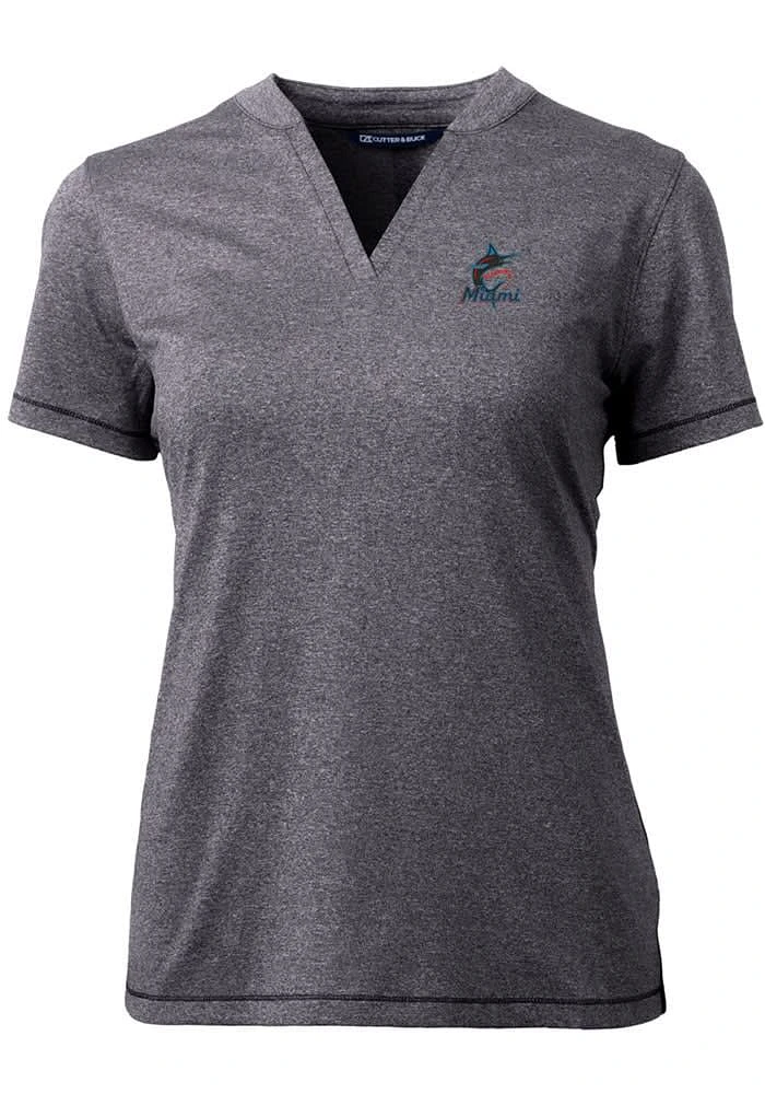 Cutter and Buck Miami Marlins Womens Charcoal Forge Blade Short Sleeve T-Shirt