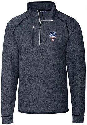 Cutter and Buck New York Mets Mens Navy Blue Mainsail Long Sleeve Qtr Zip Pullover