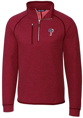 Cutter and Buck Philadelphia Phillies Mens Red Americana Mainsail Long Sleeve Qtr Zip Pullover