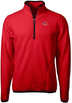 Cutter and Buck Cincinnati Reds Mens Red Cascade Eco Sherpa Fleece Long Sleeve Qtr Zip Pullover