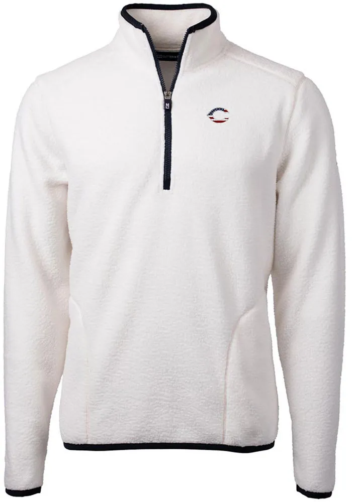 Cutter and Buck Cincinnati Reds Mens White Cascade Eco Sherpa Fleece Long Sleeve Qtr Zip Pullove..