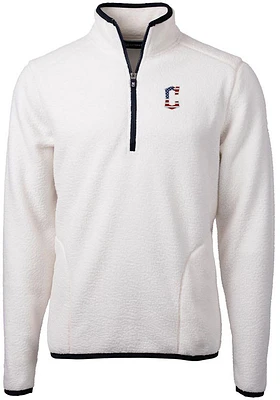 Cutter and Buck Cleveland Guardians Mens White Cascade Eco Sherpa Fleece Long Sleeve Qtr Zip Pul..