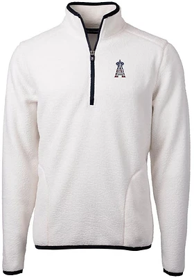 Cutter and Buck Los Angeles Angels Mens White Cascade Eco Sherpa Fleece Long Sleeve Qtr Zip Pull..