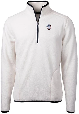 Cutter and Buck Milwaukee Brewers Mens White Cascade Eco Sherpa Fleece Long Sleeve Qtr Zip Pullo..
