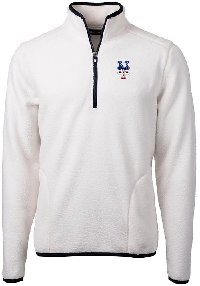 Cutter and Buck New York Mets Mens Cascade Eco Sherpa Fleece Long Sleeve Qtr Zip Pullover