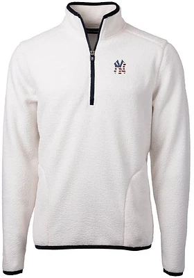 Cutter and Buck New York Yankees Mens White Cascade Eco Sherpa Fleece Long Sleeve Qtr Zip Pullov..