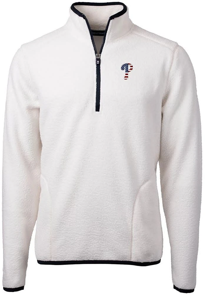 Cutter and Buck Philadelphia Phillies Mens White Cascade Eco Sherpa Fleece Long Sleeve Qtr Zip Pul..