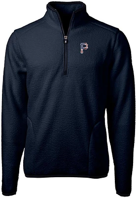 Cutter and Buck Pittsburgh Pirates Mens Navy Blue Cascade Eco Sherpa Fleece Long Sleeve Qtr Zip Pu..