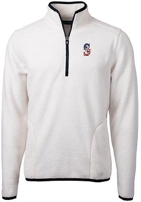 Cutter and Buck Seattle Mariners Mens White Cascade Eco Sherpa Fleece Long Sleeve Qtr Zip Pullov..