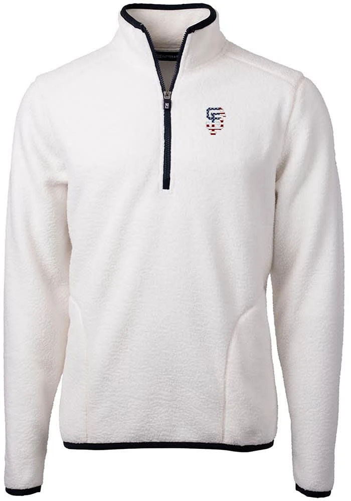 Cutter and Buck San Francisco Giants Mens White Cascade Eco Sherpa Fleece Long Sleeve Qtr Zip Pull..