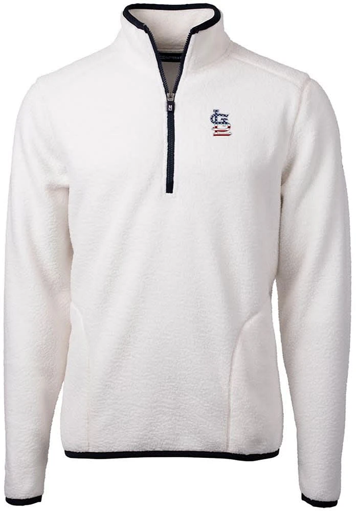 Cutter and Buck St Louis Cardinals Mens White Cascade Eco Sherpa Fleece Long Sleeve Qtr Zip Pull..