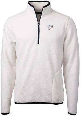 Cutter and Buck Washington Nationals Mens White Cascade Eco Sherpa Fleece Long Sleeve Qtr Zip Pu..